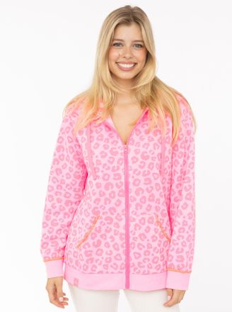 Zwillingsherz Kapuzensweatjacke ZWILLINGSHERZ Soft Leo, Damen, Gr. L/XL, pink, Sweatware, Obermaterial: 80% Polyester, 20% Baumwolle, Sweatjacken Kapuzensweatjacke,