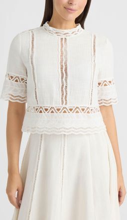 Ellen Tracy Womens Cotton Crosshatch Top with Crochet Applique