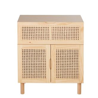 Maisons du monde Mueble peque&ntilde;o con 2 puertas y 1 caj&oacute;n de madera y rejilla