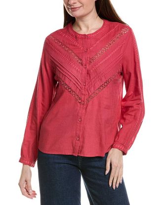 Tommy Bahama Palm Shores Lace Trim Linen-Blend Blouse