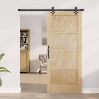 Berkfield Home Sliding Door with Hardware Set ORKDALSolid Wood Pine in Beige
