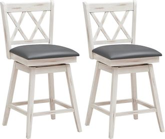 Costway Set of 2 Bar Stools Counter Height Chair Pub 360 °Swiveling Upholstered Seat 24