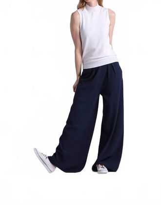 Minnie Rose Palazzo Wide Leg Pants With Pockets In Navy