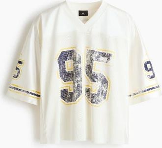 H&M Oversized Fit Printed Mesh T-shirt in White/w. Coast 95 at Nordstrom, Size Xxx-Large