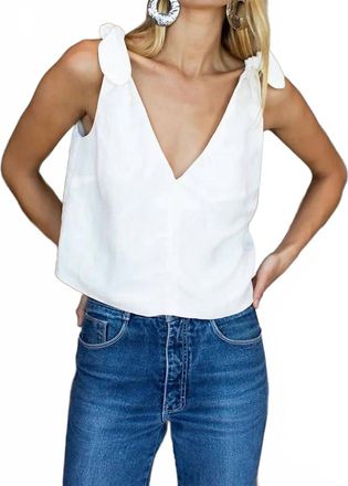 Emerson Fry Tie Shoulder Mod Linen Top In Ivory