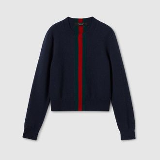 Gucci Fine Knit Wool Sweater With Web, Blue, Ready-to-wear