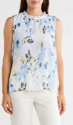Calvin Klein Pleat Mock Neck Sleeveless Top in Light Sky Multi at Nordstrom Rack, Size X-Small