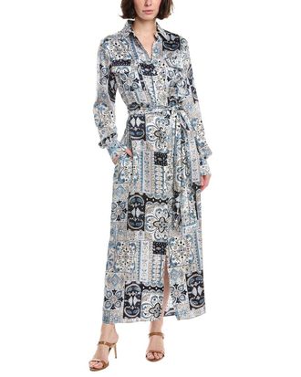 Eleventy Silk Satin Maxi Shirtdress