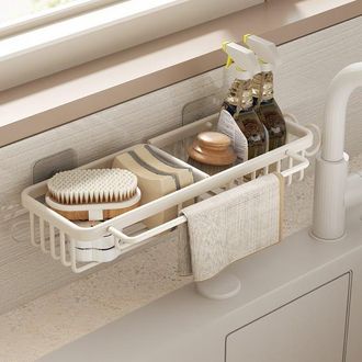 OEM Estanter&iacute;a De Cocina Blanca Sin Taladrar - Organizador Compacto Para Fregadero De 37,5 &times; 12 &times; 6 Cm Para Esponjas, Pa&ntilde;os Y Toallitas, Aluminio Resisten