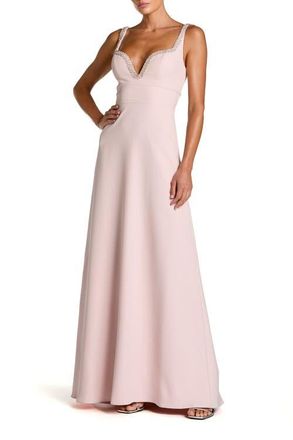 Mac Duggal Crepe Sleeveless Gown With Rhinestone Trim in Dusty Rose at Nordstrom, Size 14