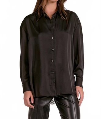 Elan Button-Down Lace Back Top In Black