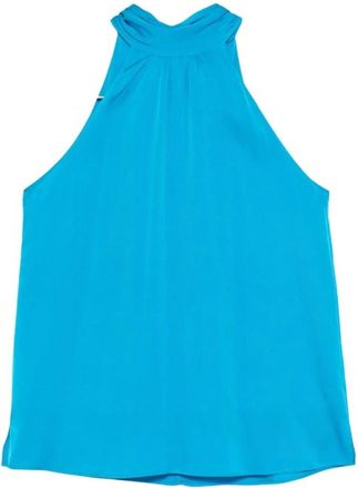Nouvelle/Silk95Five Top met halternek en geplooide halslijn - Dames - Tops zonder mouwen - Blauw - M - Tops
