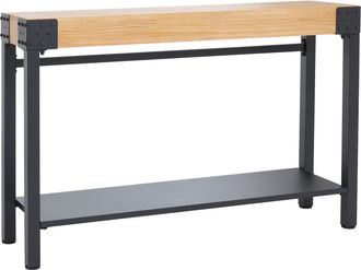 Hhg [nunca Usado] Mesa De Consola Hhg-989, Mesita Auxiliar, Estilo Industrial Retro, Madera, 82 X 120 X 31 Cm, Madera Natural, Metal Negro