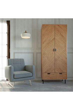Seconique Leon 2 Door 1 Drawer Wardrobe in Natural