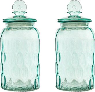 10 Strawberry Street Set Of 2 Textured Glass Flower Canisters, Dimpled Round