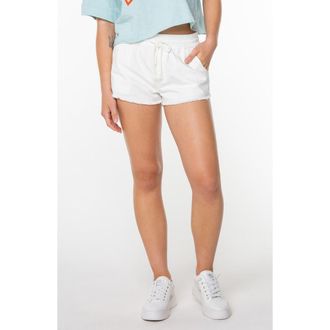 Roxy Scenic Route Frayed Cotton Shorts in Snow White Solid at Nordstrom, Size Xx-Large