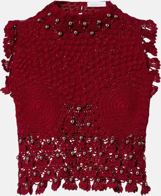 Paco Rabanne Embellished crochet cotton top