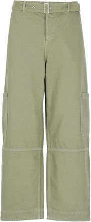 Maison Kitsun&eacute; Groene katoenen cargobroek met riem - Heren - Straight fit broeken - Groen - W33 - Katoen - Broeken