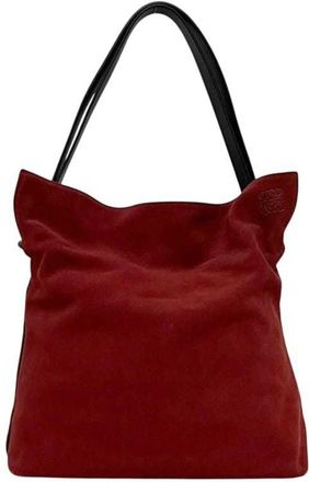 Loewe Red Color Suede Leather Shoulder Bag Tote Bag (Pre-Owned)