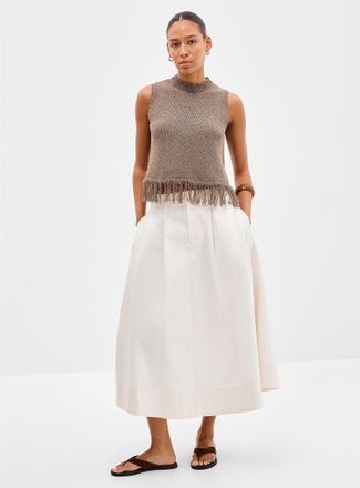 Contemporaine Womens Pleated structured twill flared skirt