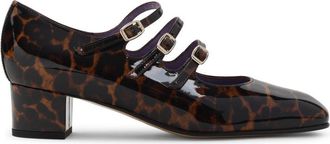 Carel Kina Mary Jane Brown Leopard Patent Leather Pumps