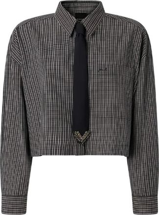 Pinko Carlina Cropped Tie Shirt - Dames - Overhemden - Zwart - S - Katoen - Overhemden