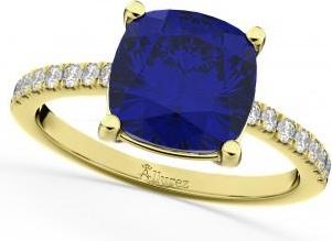 Allurez Cushion Cut Lab Blue Sapphire & Diamond Engagement Ring 14k Yellow Gold (2.81ct)