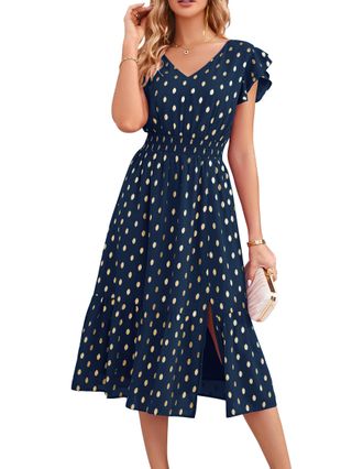 Grace Karin Womens Party Dress Short Sleeve V-Neck Evening Dress with Slit Darkblue XXL