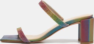 by FAR Multicolor Crystal Embellished Leather Tanya Sandals