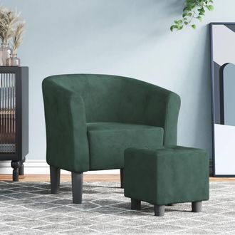 vidaXL Sill&oacute;n Con Taburete Terciopelo Verde Oscuro Vidaxl