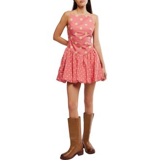 Free People Misty Polka Dot Bubble Hem Minidress in Red Combo at Nordstrom, Size X-Small