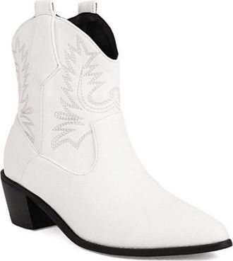 Generic Womens Western Style Cowboy Boots Mid Calf, Vintage Chunky Heel with Pointed Toe Design,White,7.5 UK