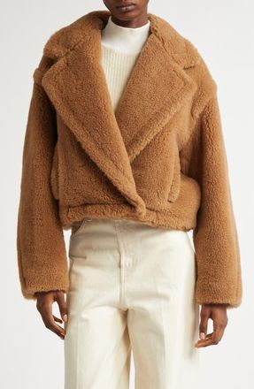 Max Mara Gardone Teddy Bear Icon Crop Jacket in Camel at Nordstrom, Size 16