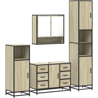 vidaXL Vidaxl - Juego De Muebles De Ba&ntilde;o 4 Pzas Contrachapada Roble Sonoma