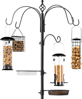 Best Choice Products 89in 6-Hook Bird Feeding Station, Steel Multi-Feeder Stand w/ 4 Feeders, Tray, Bird Bath