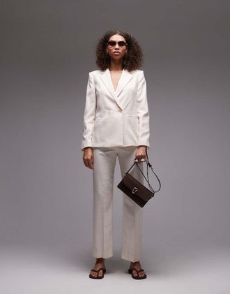 Mango linen look blazer in beige - part of a set-Neutral