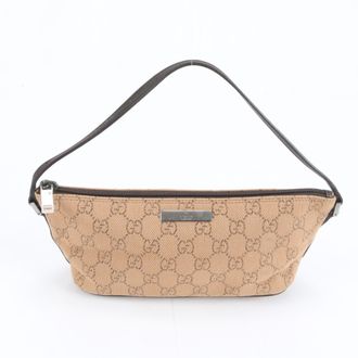 Gucci Brown Leather Canvas Handbag Pouch Tote Bag (Pre-Owned)