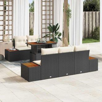 vidaXL Vidaxl - Conjunto De Comedor De Jard&iacute;n Con Coj&iacute;n 6 Pcs Negro, Beige