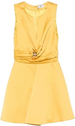 Elisabetta Franchi Duchess Satijnen Jurk met Juweeldetail - Dames - Feestkleedjes - Geel - 2XS - Satijn - Kleedjes