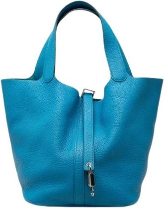 Herm&egrave;s Pre-owned Picotin Lock 26 - Dames - Vintage Tas - Blauw - ONE Size - Leer - Vintage