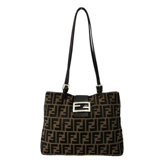 Fendi Black Brown Canvas Leather Handbag Shoulder Bag Tote Bag (Pre-Owned)