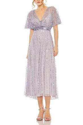Mac Duggal Empire Waist Embellished Short Sleeve Dress in Lavender at Nordstrom, Size 12