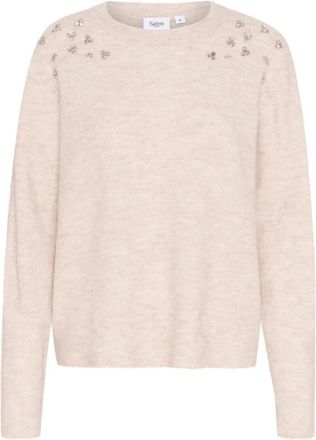 Saint Tropez Creme Melange Pullover - Dames - Ronde hals truien - Beige - L - Truien & Vesten