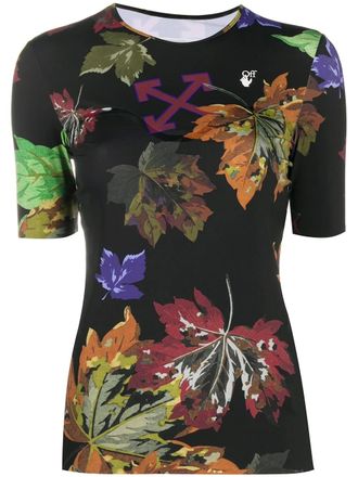 Off-white floral-print stretch-fit T-shirt - women - Polyamide/Spandex/Elastane - S - 1084 BLACK MULTICOLOR