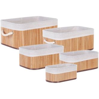 Beliani Set of 5 Baskets TALPE Bamboo Wood Light Brown