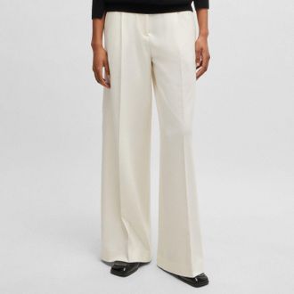 HUGO BOSS Womens Tacarana Pleat Front Trousers in White Wool - Size 10 UK