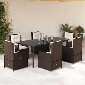 vidaXL Set Comedor De Jard&iacute;n 7 Pzas Con Cojines Rat&aacute;n Sint&eacute;tico Marr&oacute;n Vidaxl