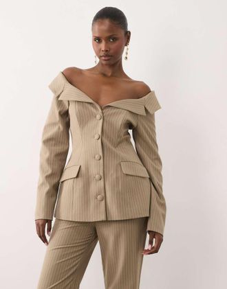 Asos Blazer con bottoni e spalle scoperte gessato in coordinato-Multicolore