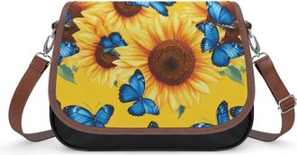 Generic Sunflowers with Blue Butterfly Small Womens Crossbody Bags Shoulder Handbag with Adjustable Strap for Travel