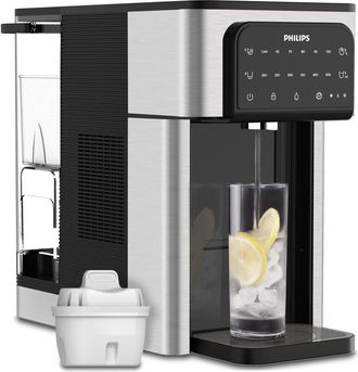 Philips Water Distributore di acqua a filtro caldo e freddo, capacit&agrave; 2,8L, 6 preset di temperatura, touch screen, argento/nero, taglia unica